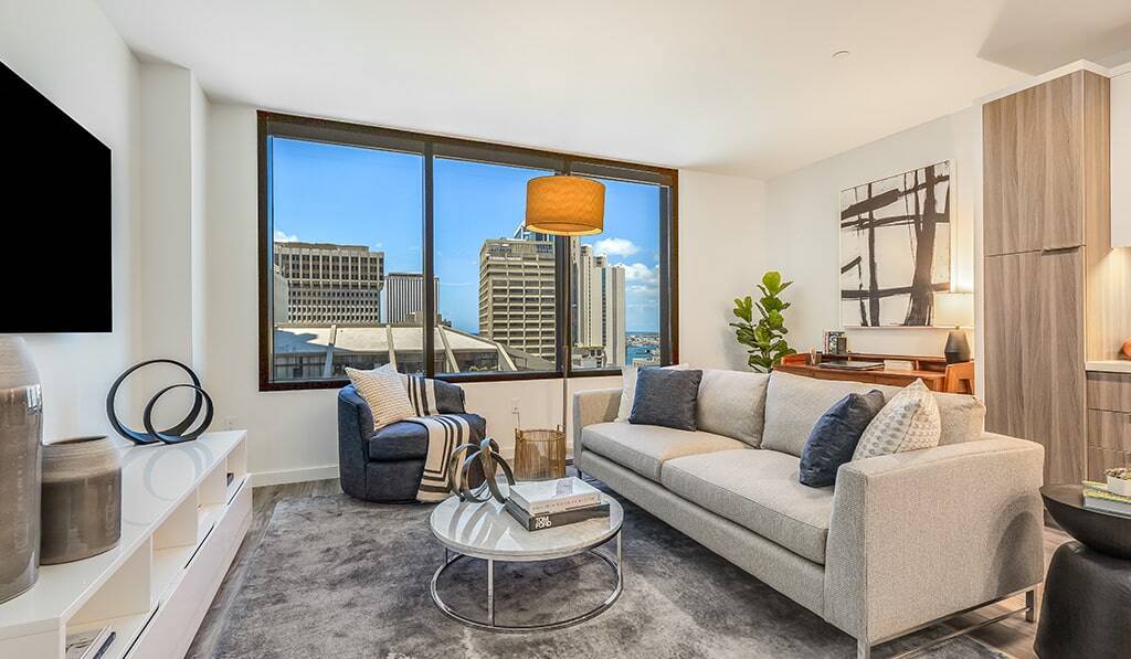 Model apartment at The Residences at Bishop Place - Living Room with sofa