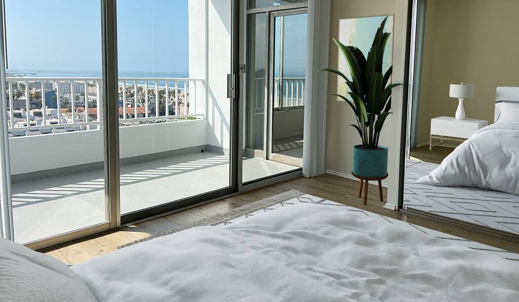 Bedroom leads to patio