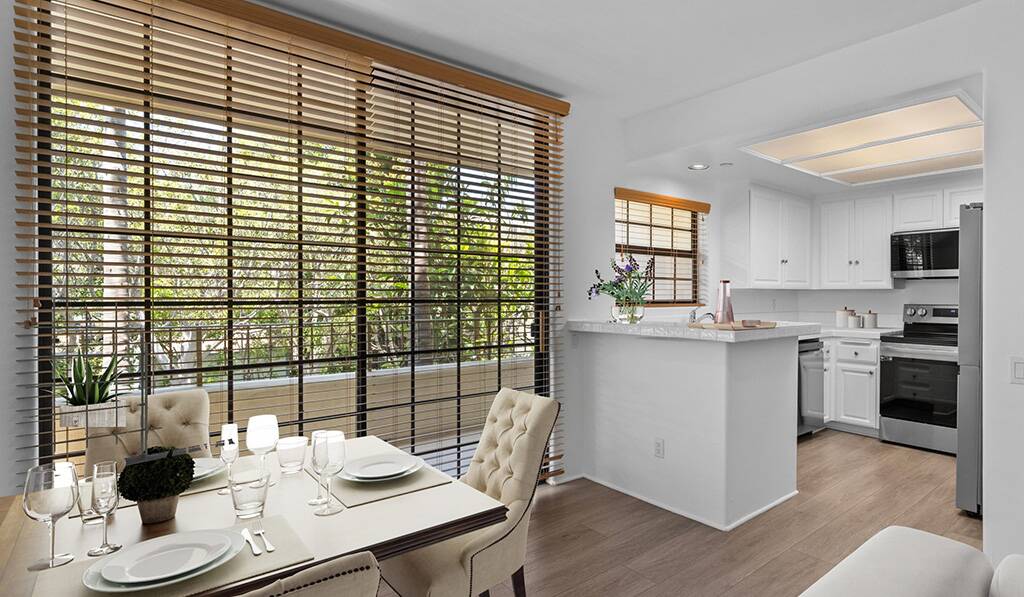 Furnished living room and kitchen