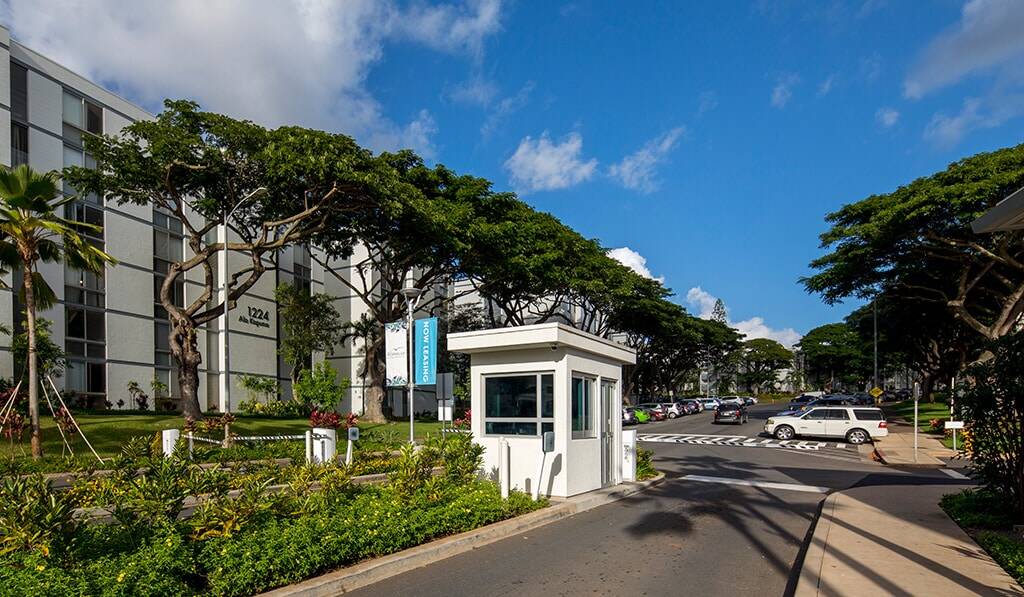 Moanalua Hillside apartments entrance and security gate
