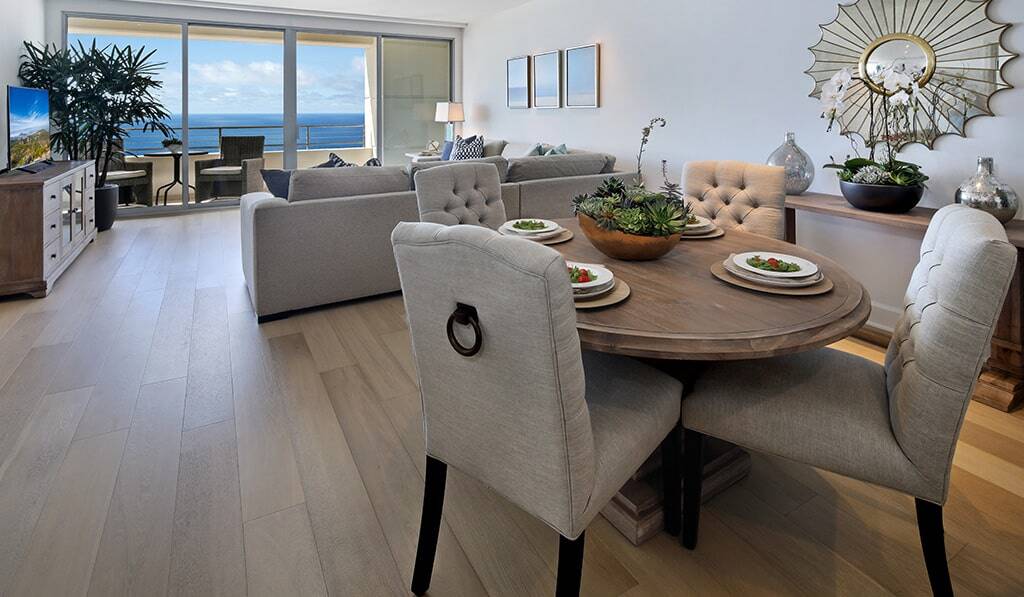 Furnished living room with ocean view