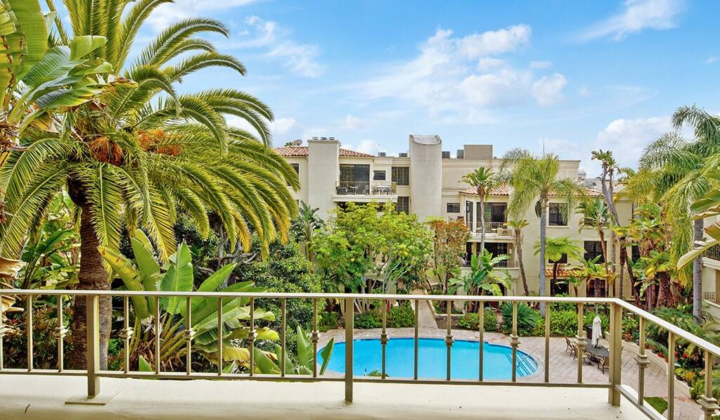 Balcony overlooks pool