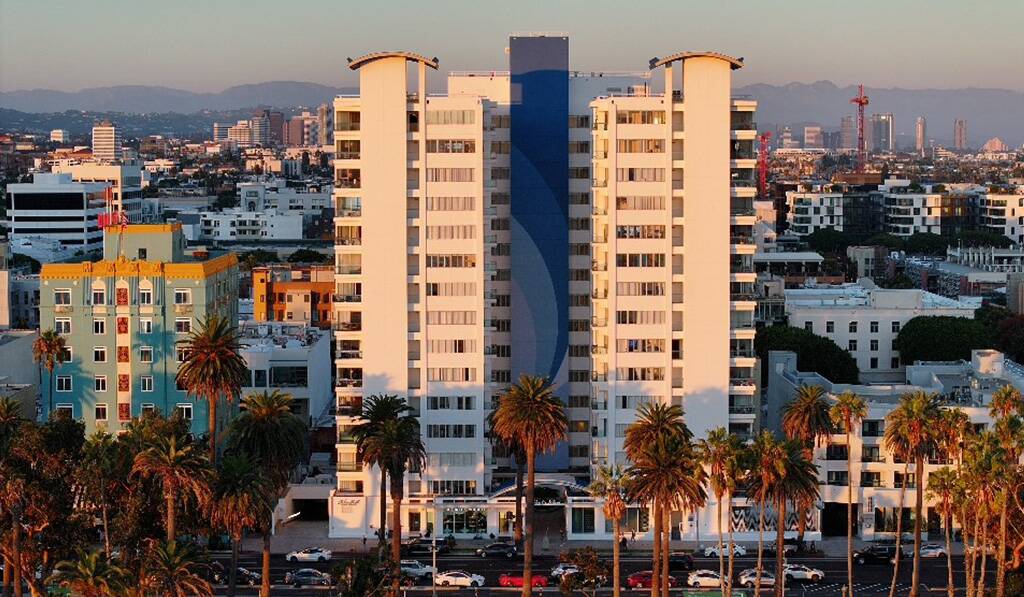 Pacific Plaza aerial view at Sunset