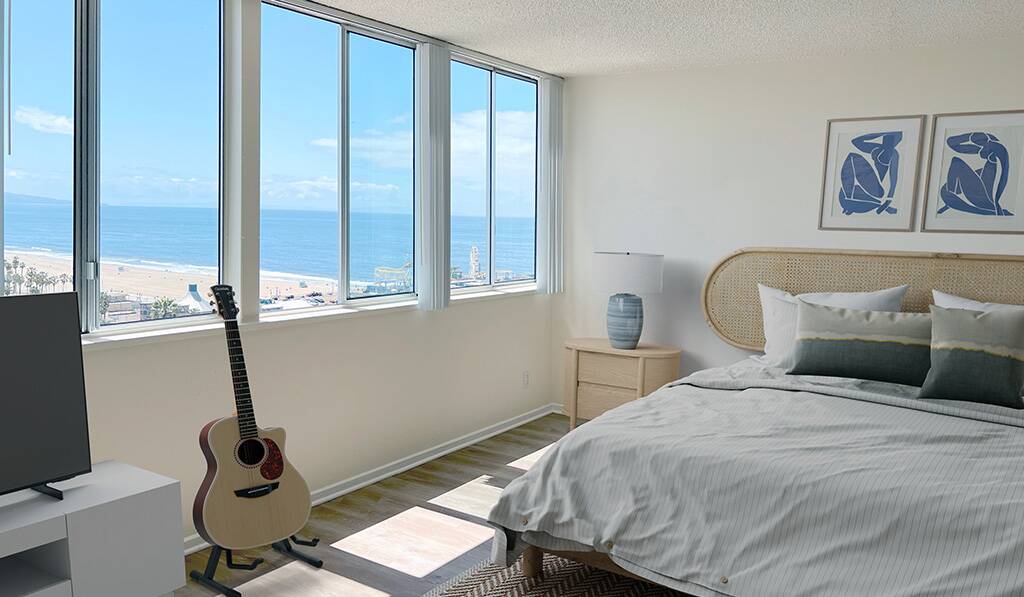 Pacific Plaza apartment with view of pier