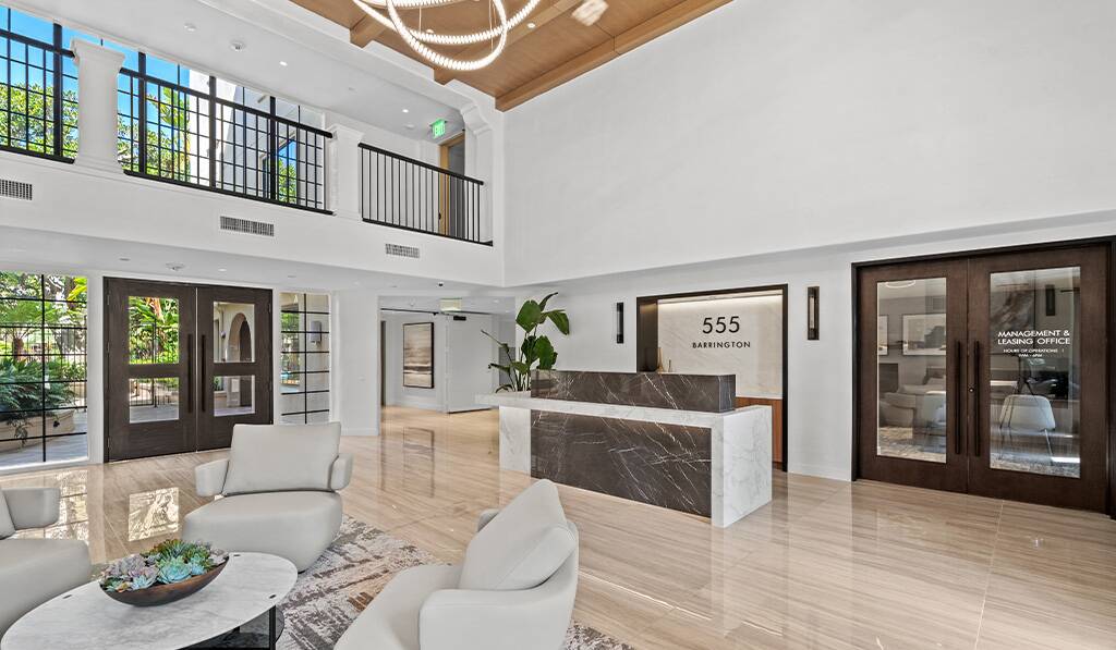 555 Barrington remodeled lobby w/ entrance desk