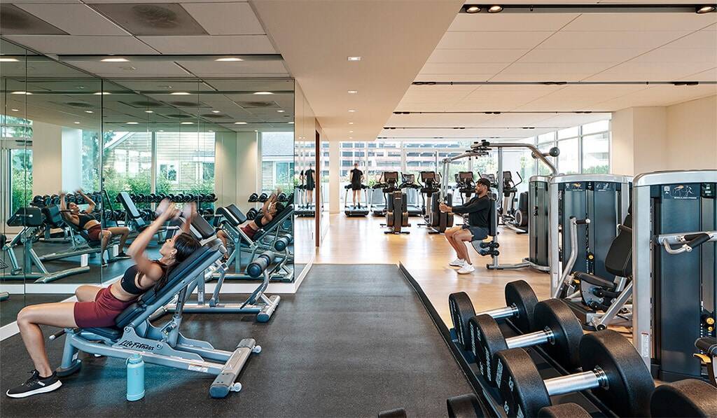 Gym with people working out at Landmark Los Angeles
