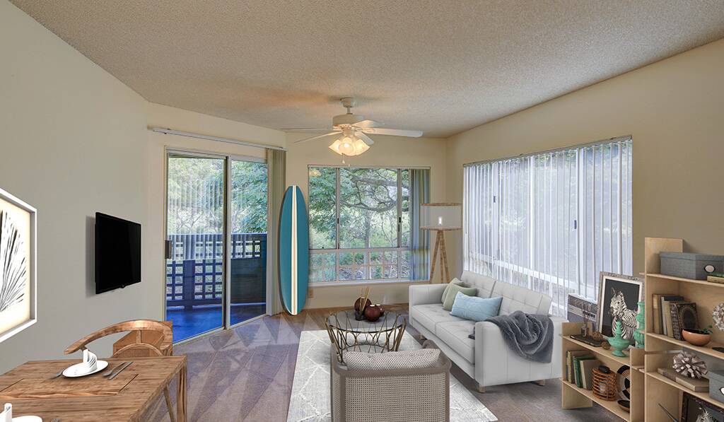 Furnished apartment leads to balcony