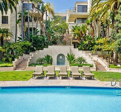 555 S Barrington pool hero 555 S Barrington pool shot in courtyard