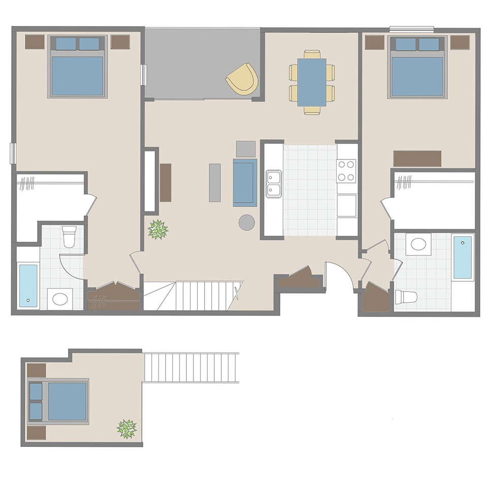 2 Bedroom / 2 Bath + Loft